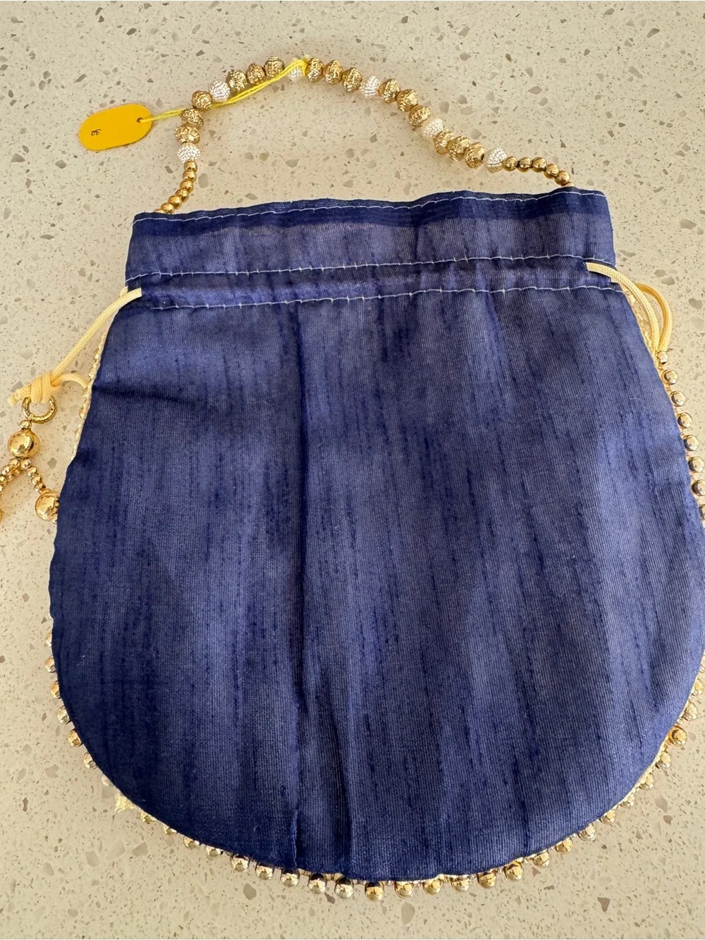Embroidered Navy Potli Bag with Multicolor Umbrella Motifs - NWT